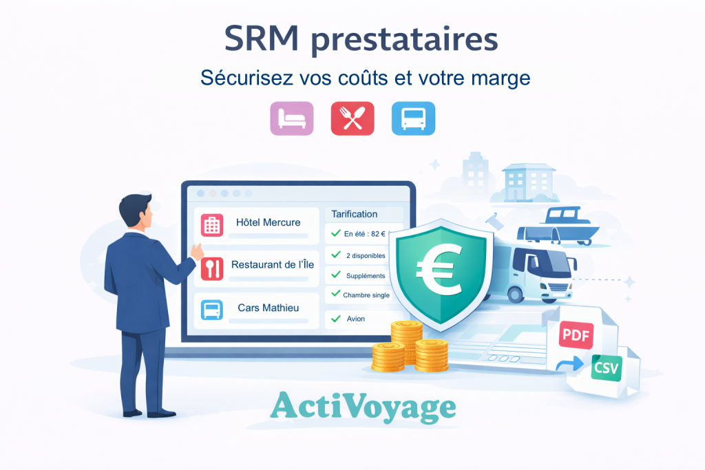 SRM prestataires : gestion des fournisseurs (hôtels, restaurants, transport) pour sécuriser coûts et marge avec ActiVoyage
