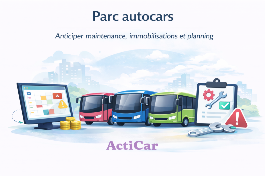 Illustration parc autocars : anticiper maintenance, immobilisations véhicules et impacts sur le planning avec ActiCar