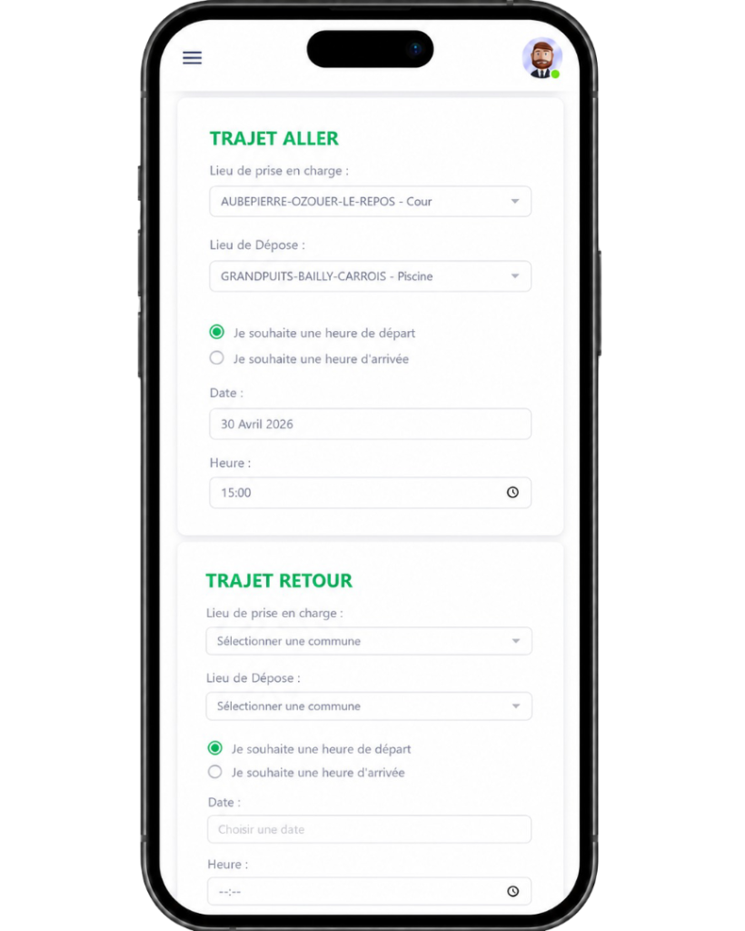 Application mobile TAD permettant de réserver un trajet depuis un smartphone