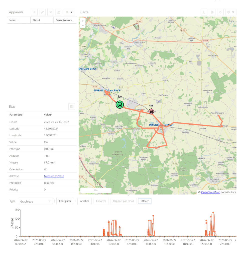 Interface ActiMap permettant de suivre les véhicules TAD sur une carte et de visualiser l’activité terrain