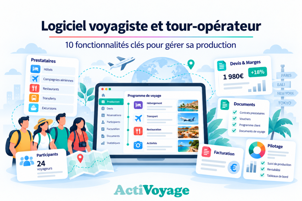 Les principales fonctionnalités à comparer pour choisir un logiciel adapté à la production d’un voyagiste ou tour-opérateur.
