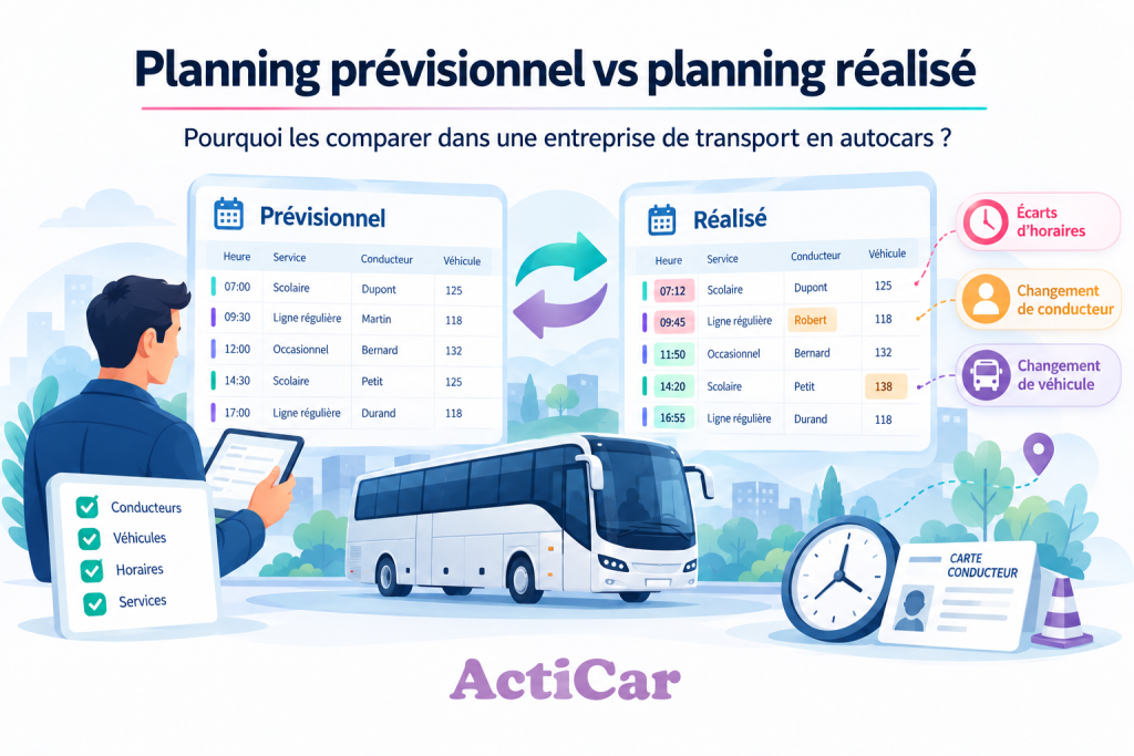 Comparaison entre planning prévisionnel et planning réalisé dans une entreprise de transport en autocars avec ActiCar